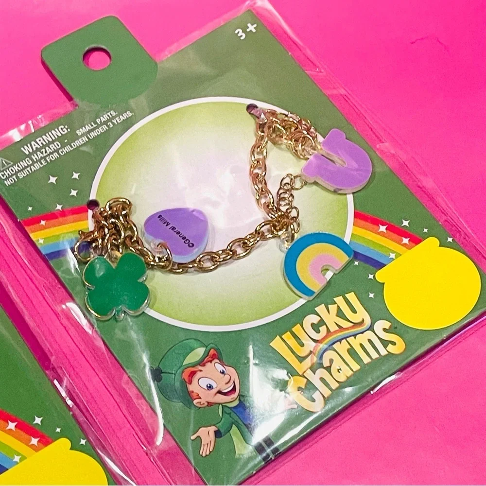 Kids Accessory Set - Lucky Charms Gold Tone Charm Bracelet and Earrings NEW